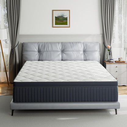 Matelas hybride SweDrea à ressorts avec mousse à mémoire de forme au gel et surcouche de 30 cm (12 po) de dureté moyenne, certifié CertiPUR-US, SGS et OEKO-TEX.