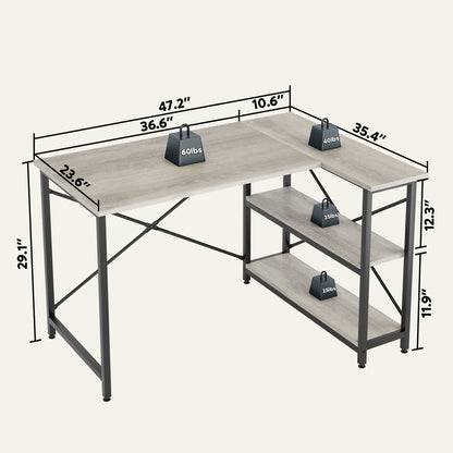 Bureau en forme de L avec étagères de rangement, bureau d'ordinateur d'angle.