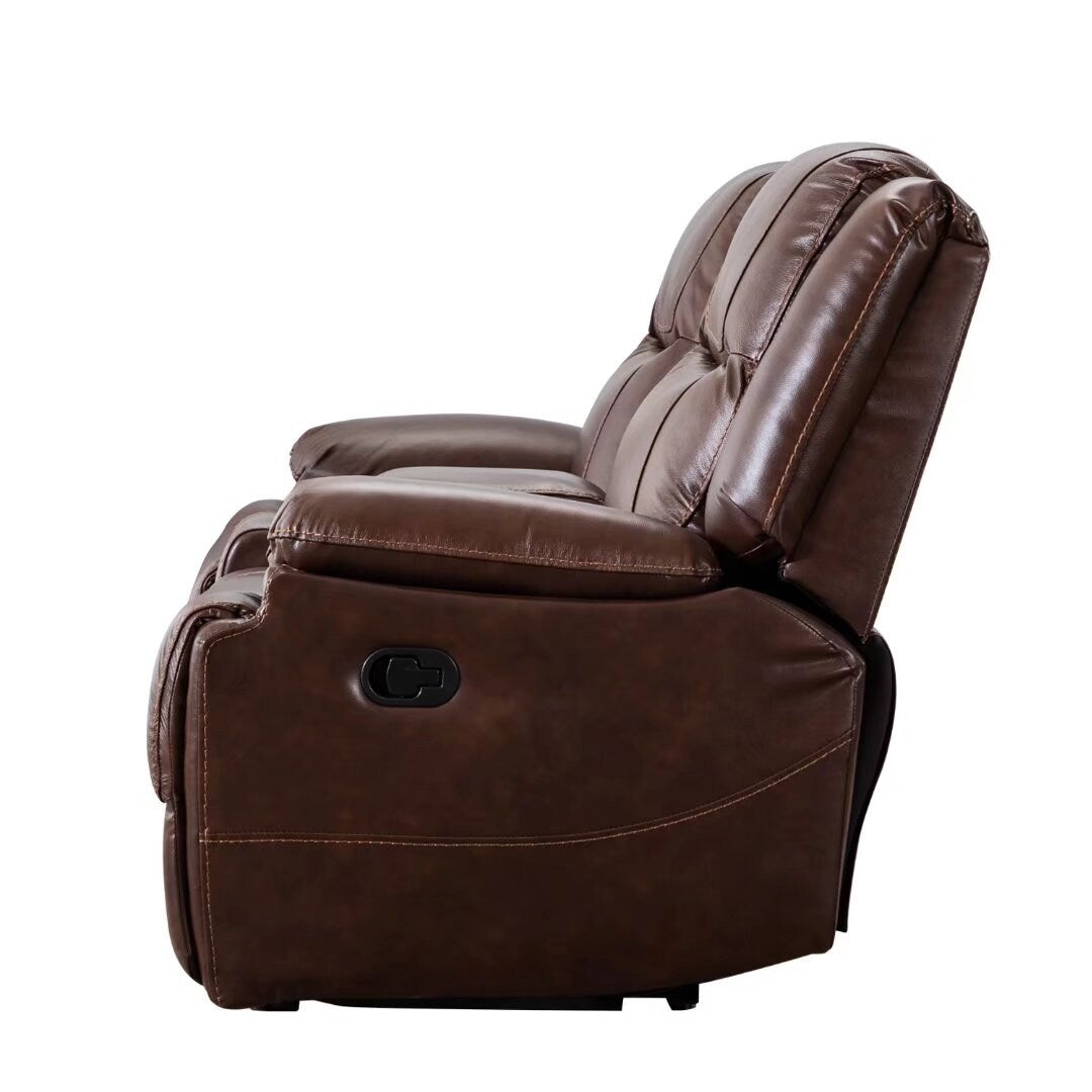 Ensemble de canapés et fauteuils inclinables manuels en cuir véritable, style moderne du milieu du siècle.