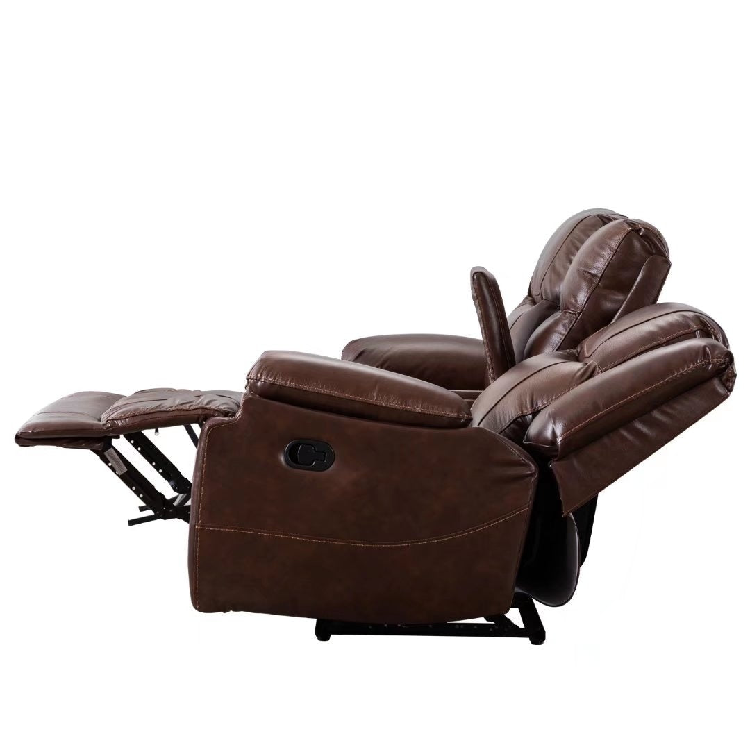 Ensemble de canapés et fauteuils inclinables manuels en cuir véritable, style moderne du milieu du siècle.