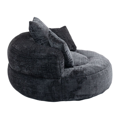 Black Oversized 42.52 Chenille Lazy Bean Bag Single Sofa with Three Pillows for Bedroom