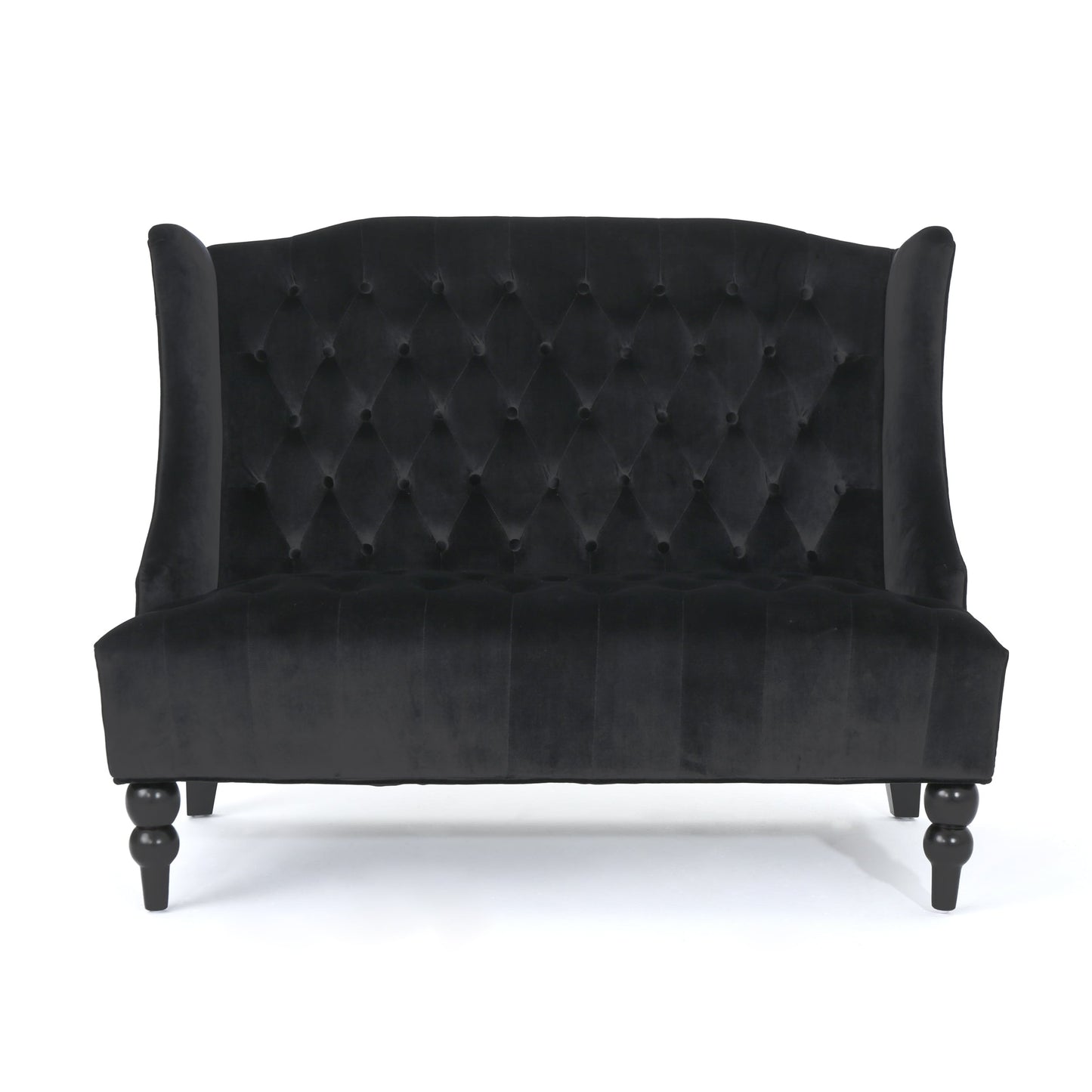 Black Velvet Button Tufted High Wingback Loveseat Sofa