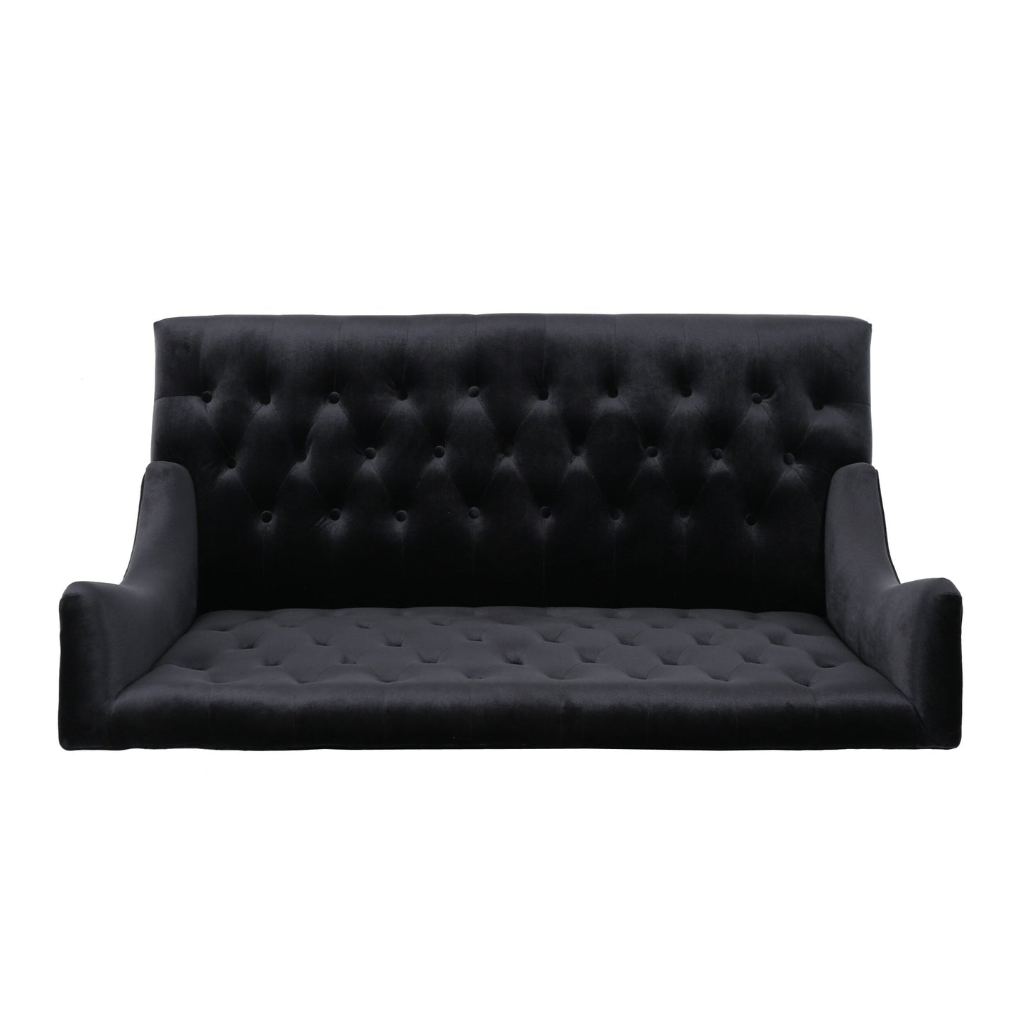 Black Velvet Button Tufted High Wingback Loveseat Sofa