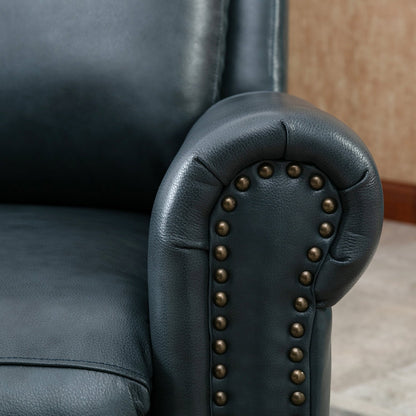 Fauteuil inclinable en cuir véritable avec accoudoirs et dossier confortables.