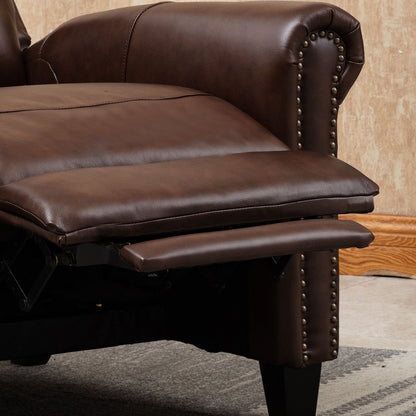 Fauteuil inclinable en cuir véritable avec accoudoirs et dossier confortables.