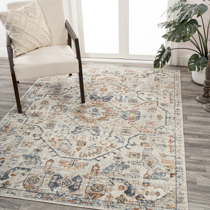 JONATHAN Y Brandy Bohemian Medallion Low-Pile Machine-Washable Cream/Terra Area Rug