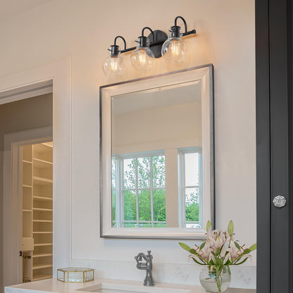 Applique murale moderne dorée à 3 lumières pour salle de bain, avec globe en verre.