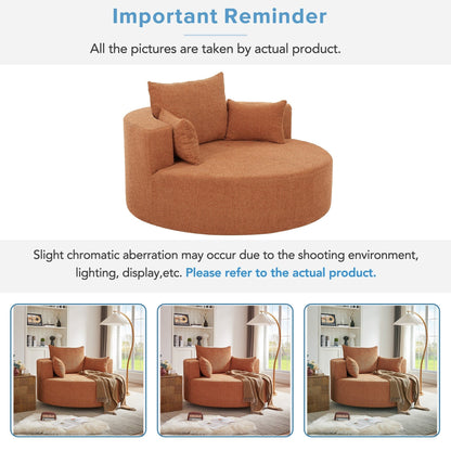 Chenille Accent Barrel Chair Lounge Chair, Round Sofa Chair Armchair with 360-Degree Swivel Base and 3 Removable Pillows