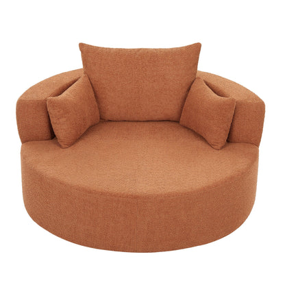 Chenille Accent Barrel Chair Lounge Chair, Round Sofa Chair Armchair with 360-Degree Swivel Base and 3 Removable Pillows