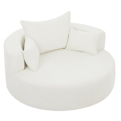 Chenille Accent Barrel Chair Lounge Chair, Round Sofa Chair Armchair with 360-Degree Swivel Base and 3 Removable Pillows