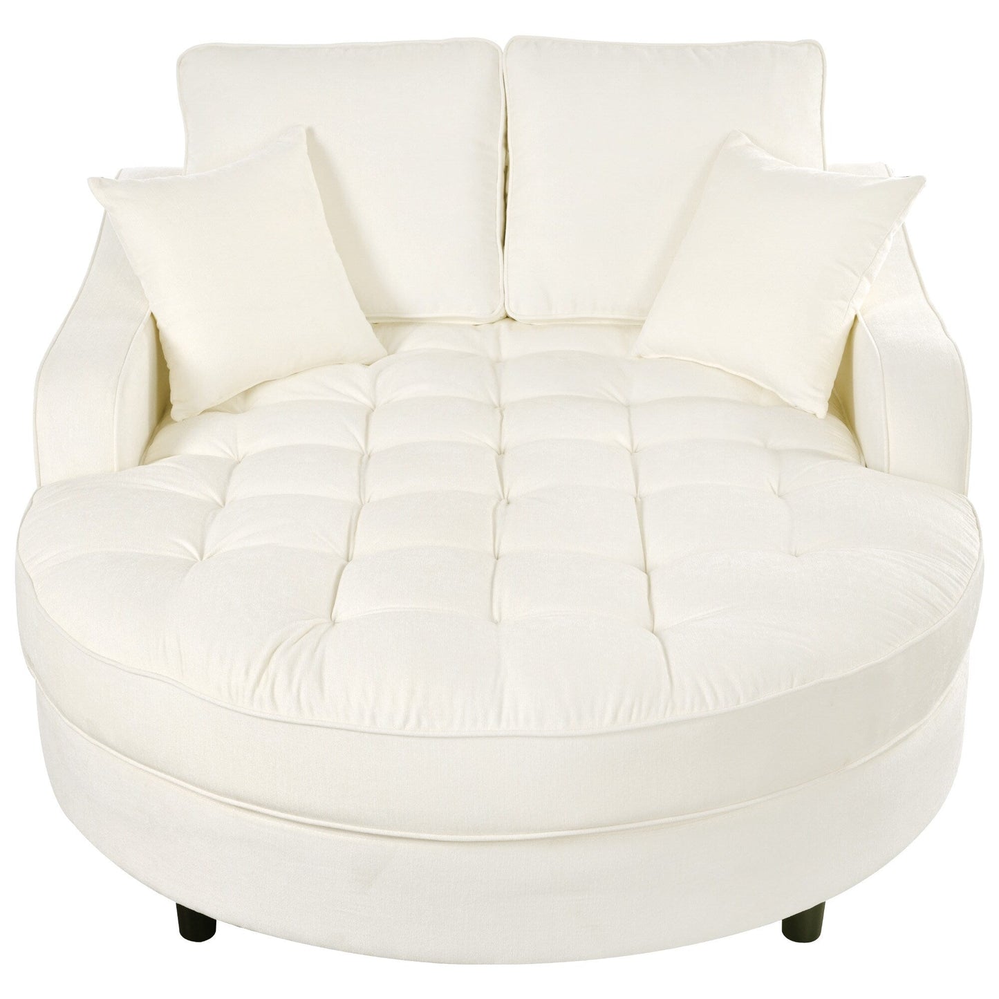 Chenille Chaise Lounge Sofa Bed, Upholstered Sofa Couch with Tufted Backrest and 2 Detachable Pillows for Living Room