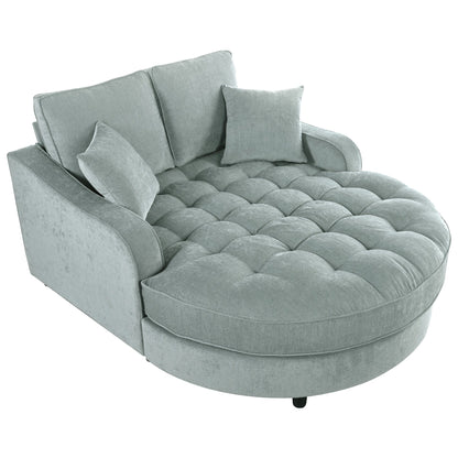 Chenille Chaise Lounge Sofa Bed, Upholstered Sofa Couch with Tufted Backrest and 2 Detachable Pillows for Living Room