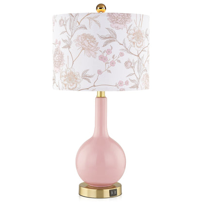 Pink Ceramic Table Lamp with 3-Way Touch Dimming Switch & Dual USB Charging Ports & - 12'' x 12'' x 24'' (L x W x H)