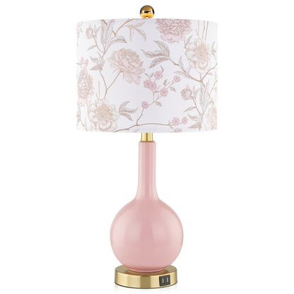 Pink Ceramic Table Lamp with 3-Way Touch Dimming Switch & Dual USB Charging Ports & - 12'' x 12'' x 24'' (L x W x H)