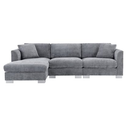 Cloud Sectional Sofa,L-Shaped Luxury Couch Set With 2 Free Pillows,4-Seat Chenille Indoor Furniture With Oversized Chaise