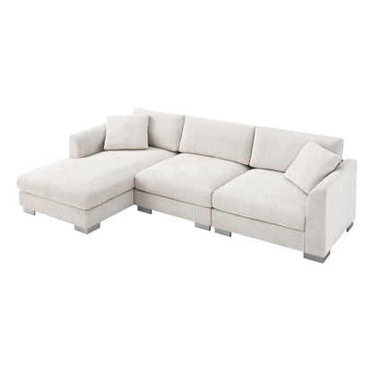 Cloud Sectional Sofa,L-Shaped Luxury Couch Set With 2 Free Pillows,4-Seat Chenille Indoor Furniture With Oversized Chaise