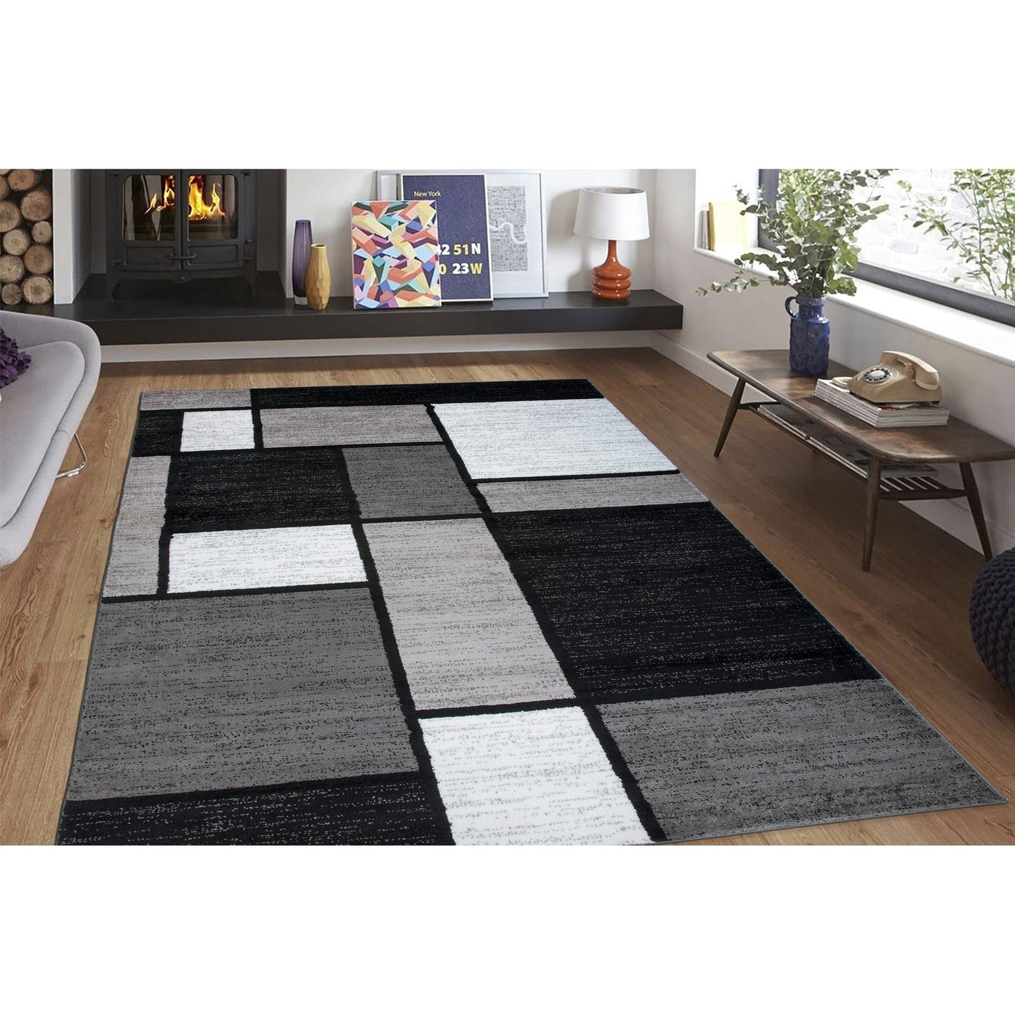 World Rug Gallery Contemporary Modern Boxed Color Block Area Rug