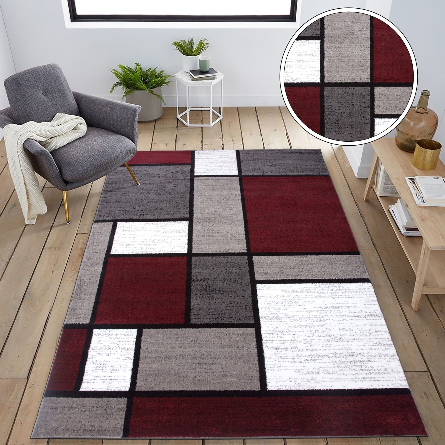 World Rug Gallery Contemporary Modern Boxed Color Block Area Rug