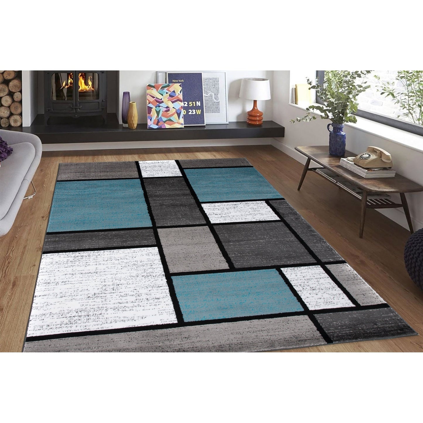 World Rug Gallery Contemporary Modern Boxed Color Block Area Rug