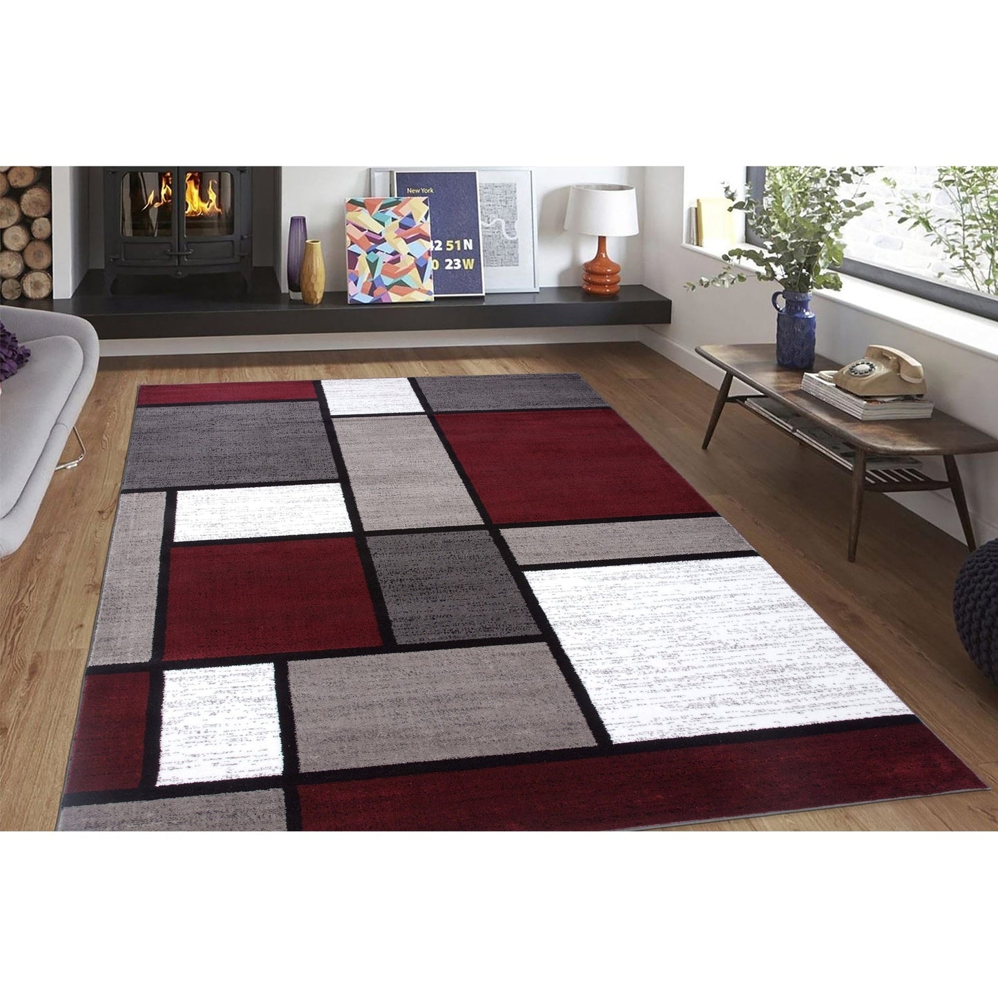 World Rug Gallery Contemporary Modern Boxed Color Block Area Rug