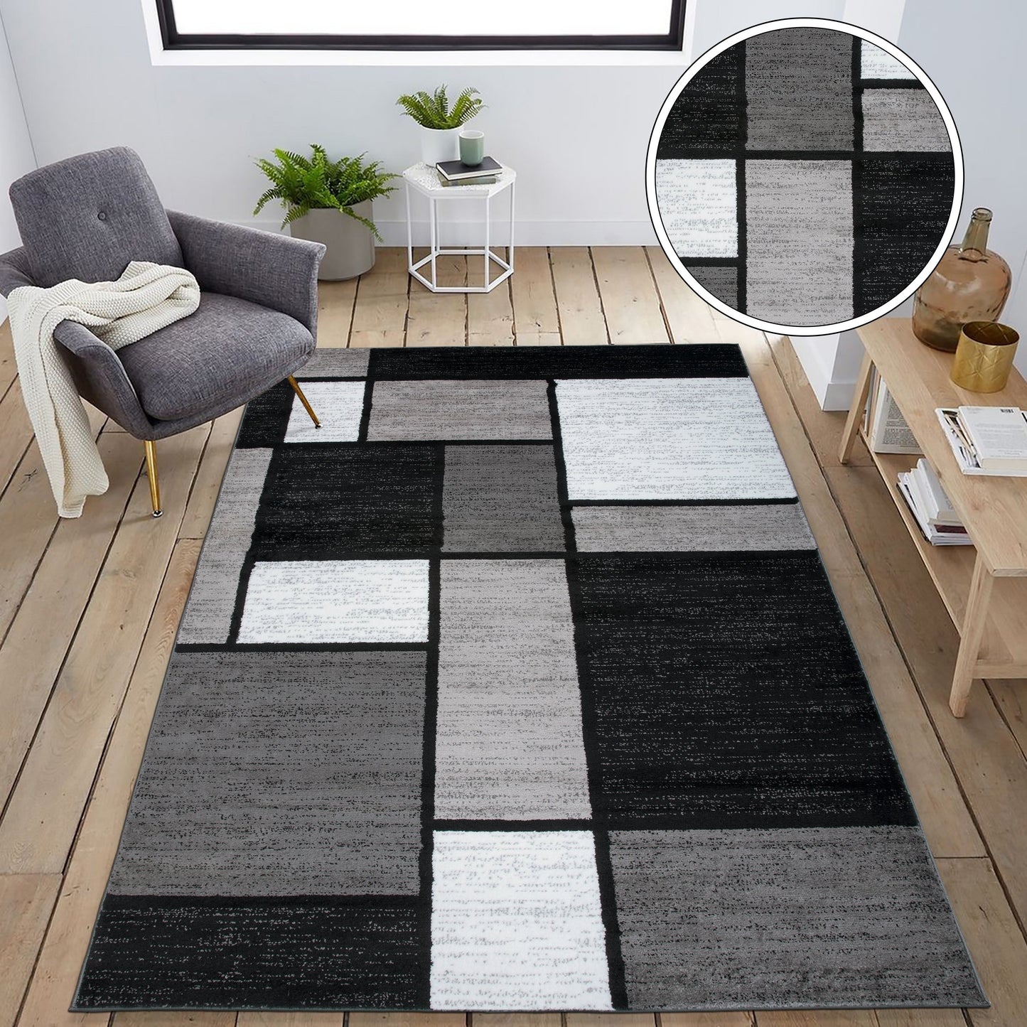 World Rug Gallery Contemporary Modern Boxed Color Block Area Rug