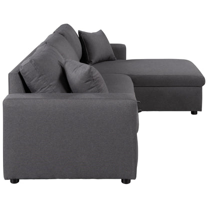 Convertible L-Shaped Sectional Sofa with Pull-Out Bed and Storage Space, 2 Tossing Cushions