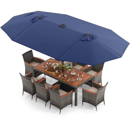 Costway Ensemble de repas de jardin 11 pièces avec parasol de jardin double face de 4,5 m - Voir les détails