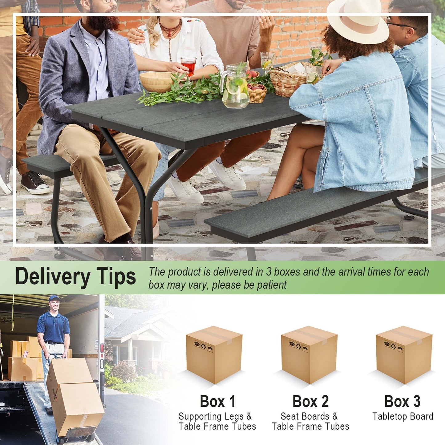 Ensemble table et banc de pique-nique Costway 6 pieds, pour extérieur, en HDPE, très résistant - Voir les détails