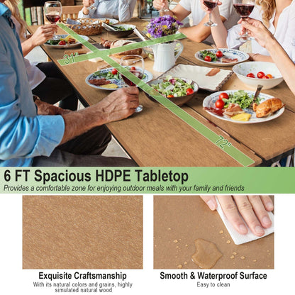 Ensemble table et banc de pique-nique Costway 6 pieds, pour extérieur, en HDPE, très résistant - Voir les détails