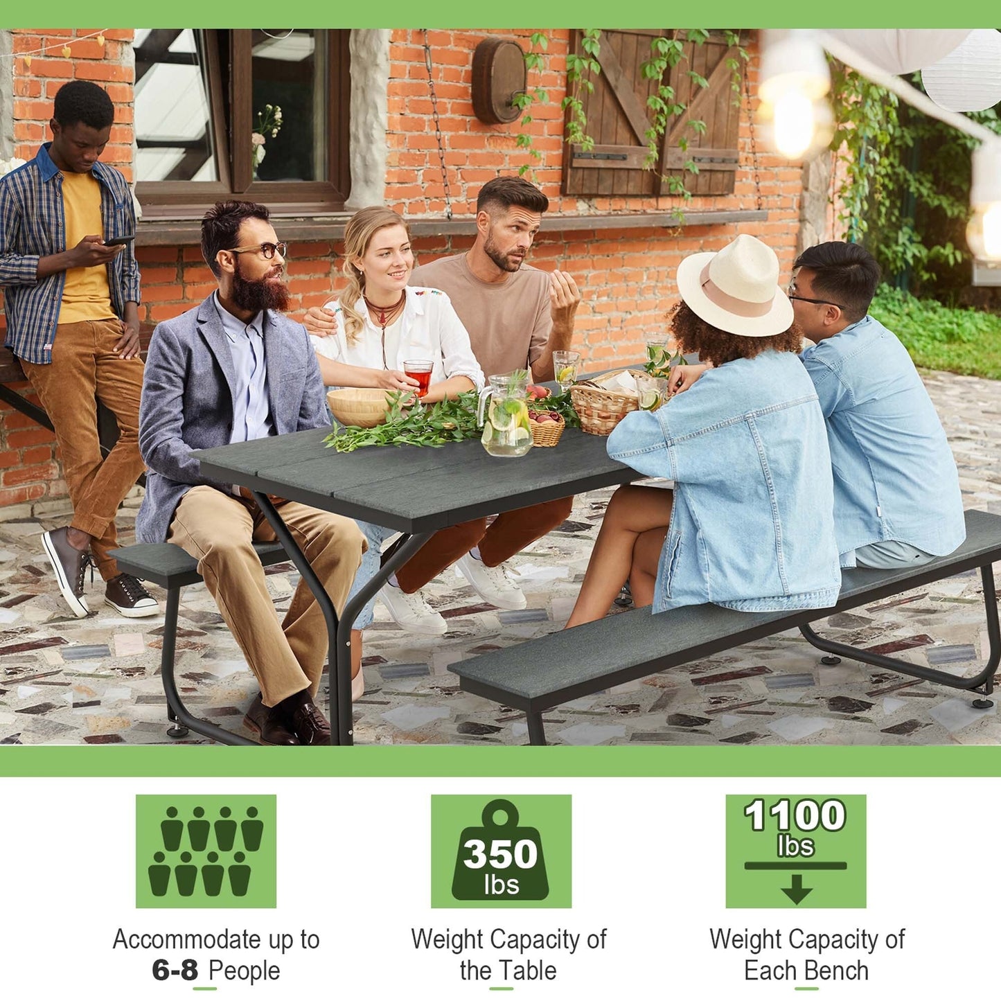 Ensemble table et banc de pique-nique Costway 6 pieds, pour extérieur, en HDPE, très résistant - Voir les détails