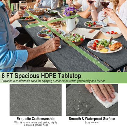 Ensemble table et banc de pique-nique Costway 6 pieds, pour extérieur, en HDPE, très résistant - Voir les détails