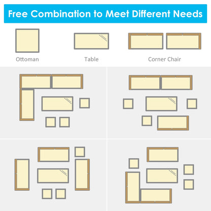 Costway Ensemble de salon en rotin pour patio, 7 pièces, avec canapé d'angle, pouf et ottoman - Voir les détails