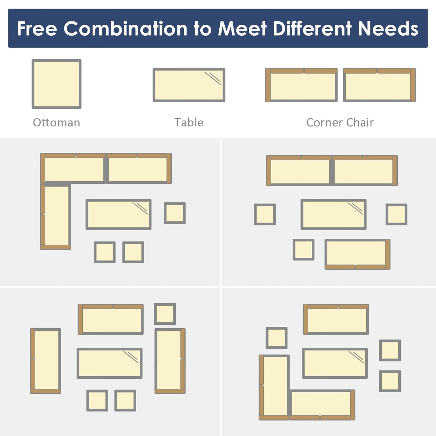 Costway Ensemble de salon en rotin pour patio, 7 pièces, avec canapé d'angle, pouf et ottoman - Voir les détails
