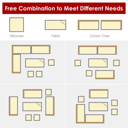 Costway Ensemble de salon en rotin pour patio, 7 pièces, avec canapé d'angle, pouf et ottoman - Voir les détails