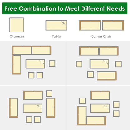 Costway Ensemble de salon en rotin pour patio, 7 pièces, avec canapé d'angle, pouf et ottoman - Voir les détails