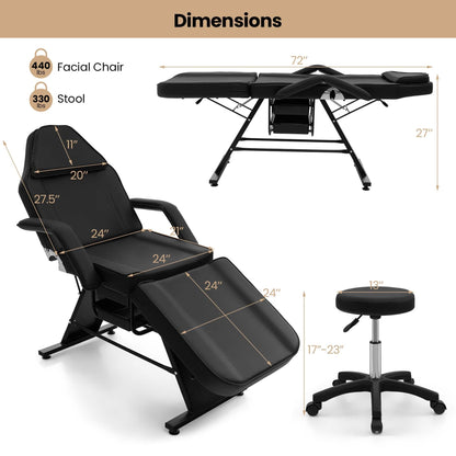 Table de massage Costway 72 avec tabouret hydraulique, dossier réglable et