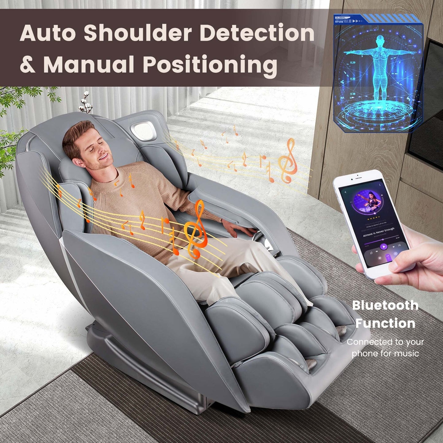 Chaise de massage pour tout le corps Costway avec contrôle vocal, chaleur et rouleaux pour les pieds