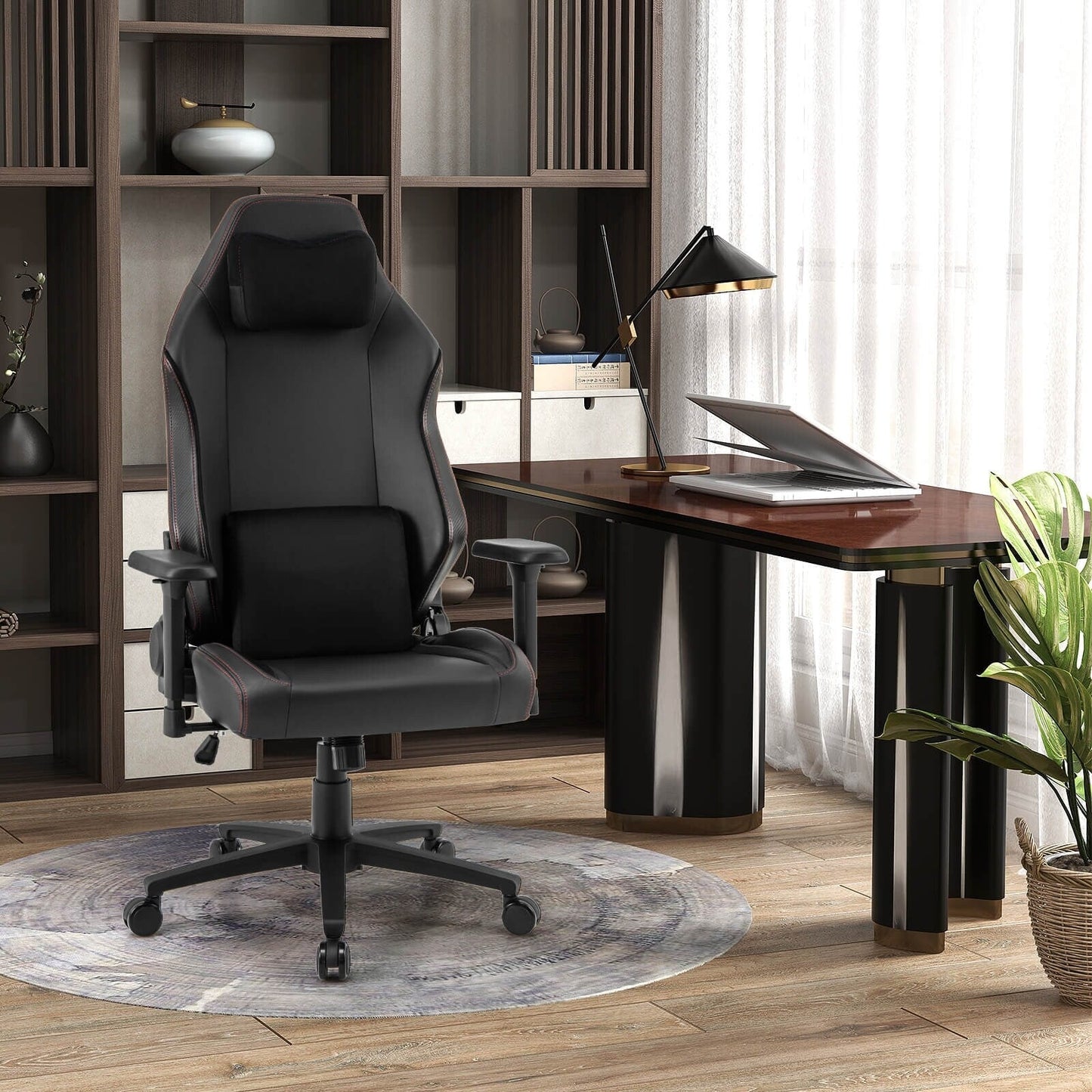 Costway Chaise de jeu ergonomique, chaise de bureau à dossier haut avec fonction basculante - Voir les détails