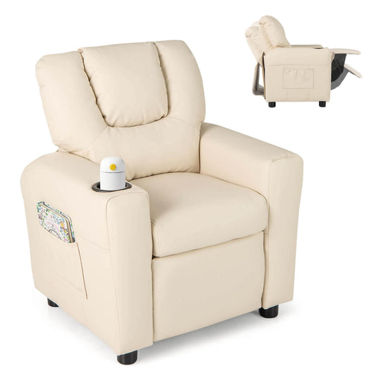 Costway Fauteuil inclinable pour enfants avec porte-gobelets, poche latérale et réglable