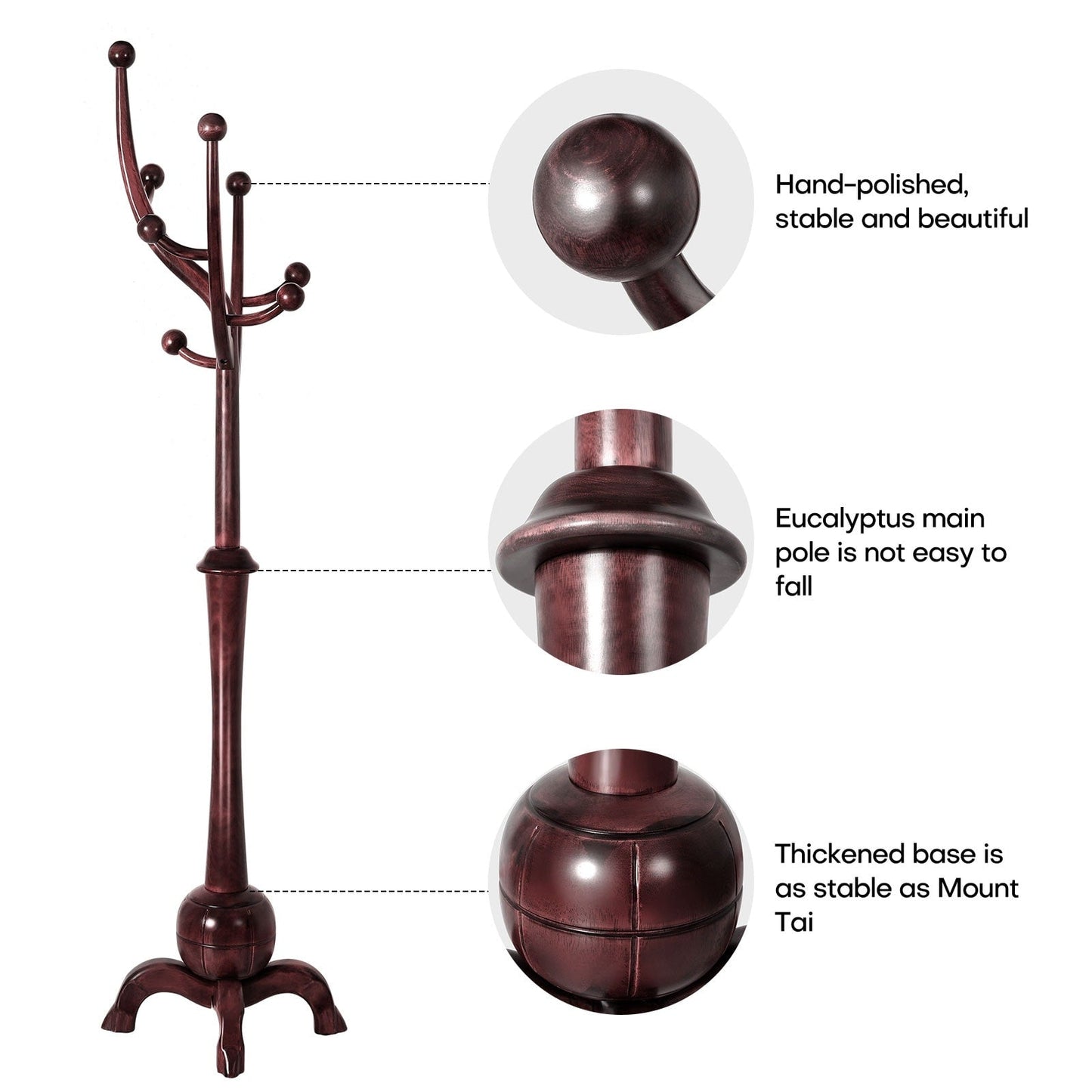 Porte-manteau sur pied en bois de caoutchouc en forme de branche d'arbre avec 8 crochets - 62,2 cm (l) x 179,5 cm (h)