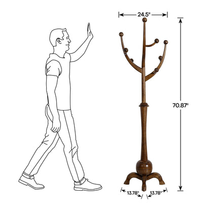 Porte-manteau sur pied en bois de caoutchouc en forme de branche d'arbre avec 8 crochets - 62,2 cm (l) x 179,5 cm (h)