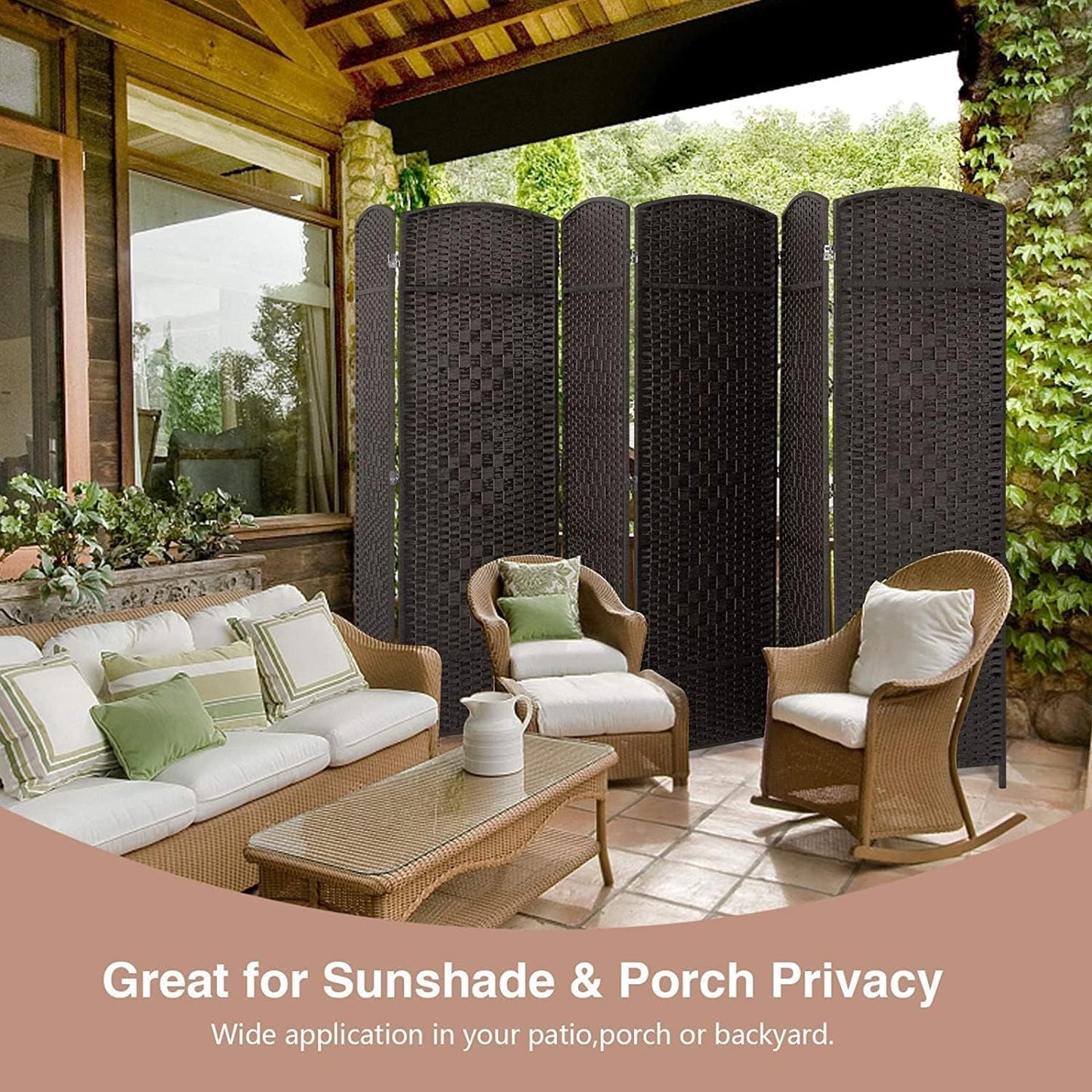 Paravent pliable, séparateur de pièce, hauteur 1,8 m, en fibre tressée, à poser au sol, pour plus d'intimité