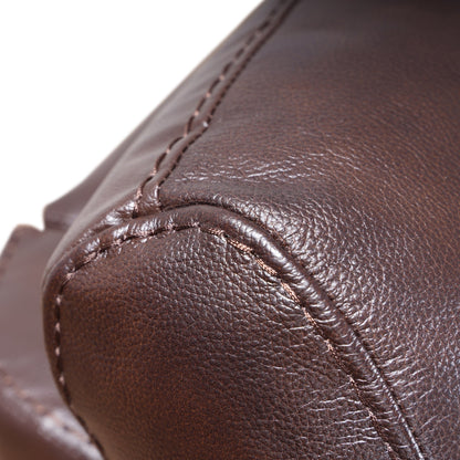 Davin Fauteuil inclinable manuel en cuir véritable, dossier haut, pieds repose-pieds extensibles, marron.