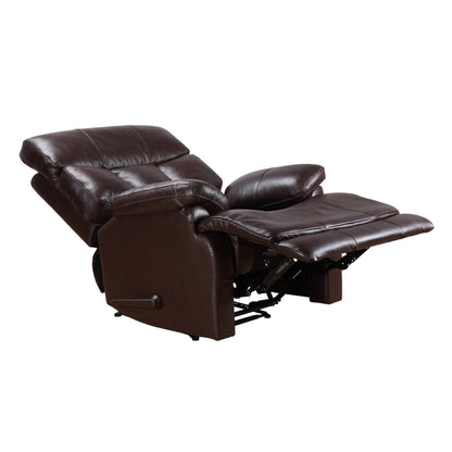 Davin Fauteuil inclinable manuel en cuir véritable, dossier haut, pieds repose-pieds extensibles, marron.