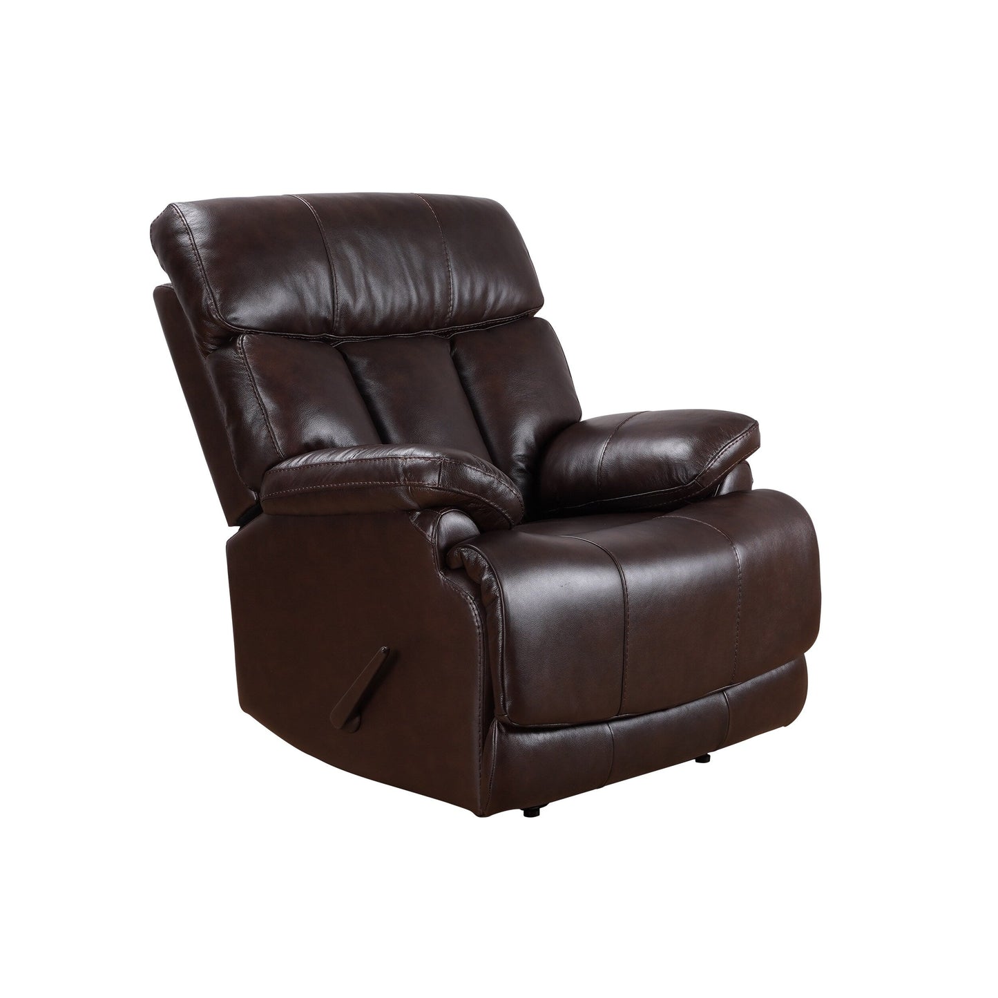 Davin Fauteuil inclinable manuel en cuir véritable, dossier haut, pieds repose-pieds extensibles, marron.