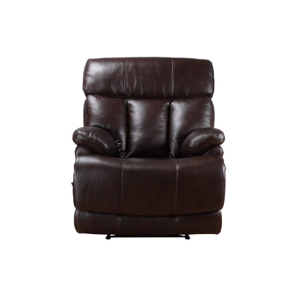 Davin Fauteuil inclinable manuel en cuir véritable, dossier haut, pieds repose-pieds extensibles, marron.