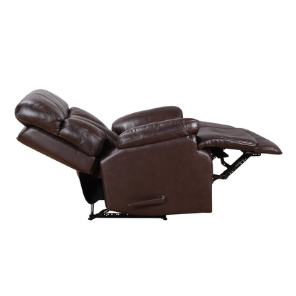 Davin Fauteuil inclinable manuel en cuir véritable, dossier haut, pieds repose-pieds extensibles, marron.