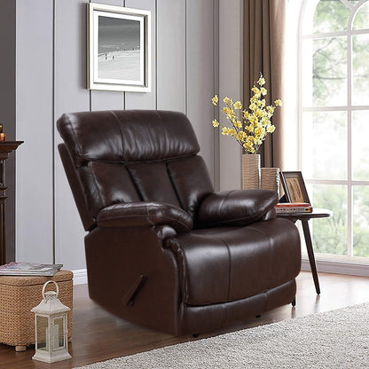 Davin Fauteuil inclinable manuel en cuir véritable, dossier haut, pieds repose-pieds extensibles, marron.