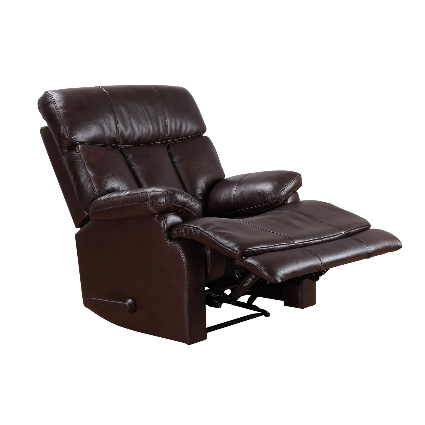 Davin Fauteuil inclinable manuel en cuir véritable, dossier haut, pieds repose-pieds extensibles, marron.