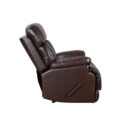 Davin Fauteuil inclinable manuel en cuir véritable, dossier haut, pieds repose-pieds extensibles, marron.